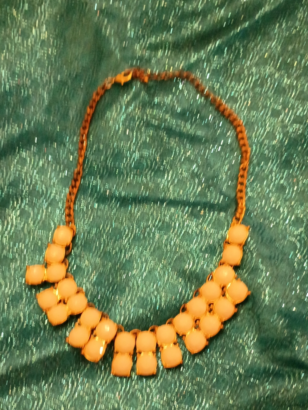 Gold Chain Statement Necklace with Cream Cabochon Stones
